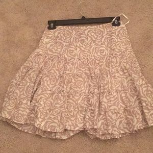 Tan and white floral cotton skirt